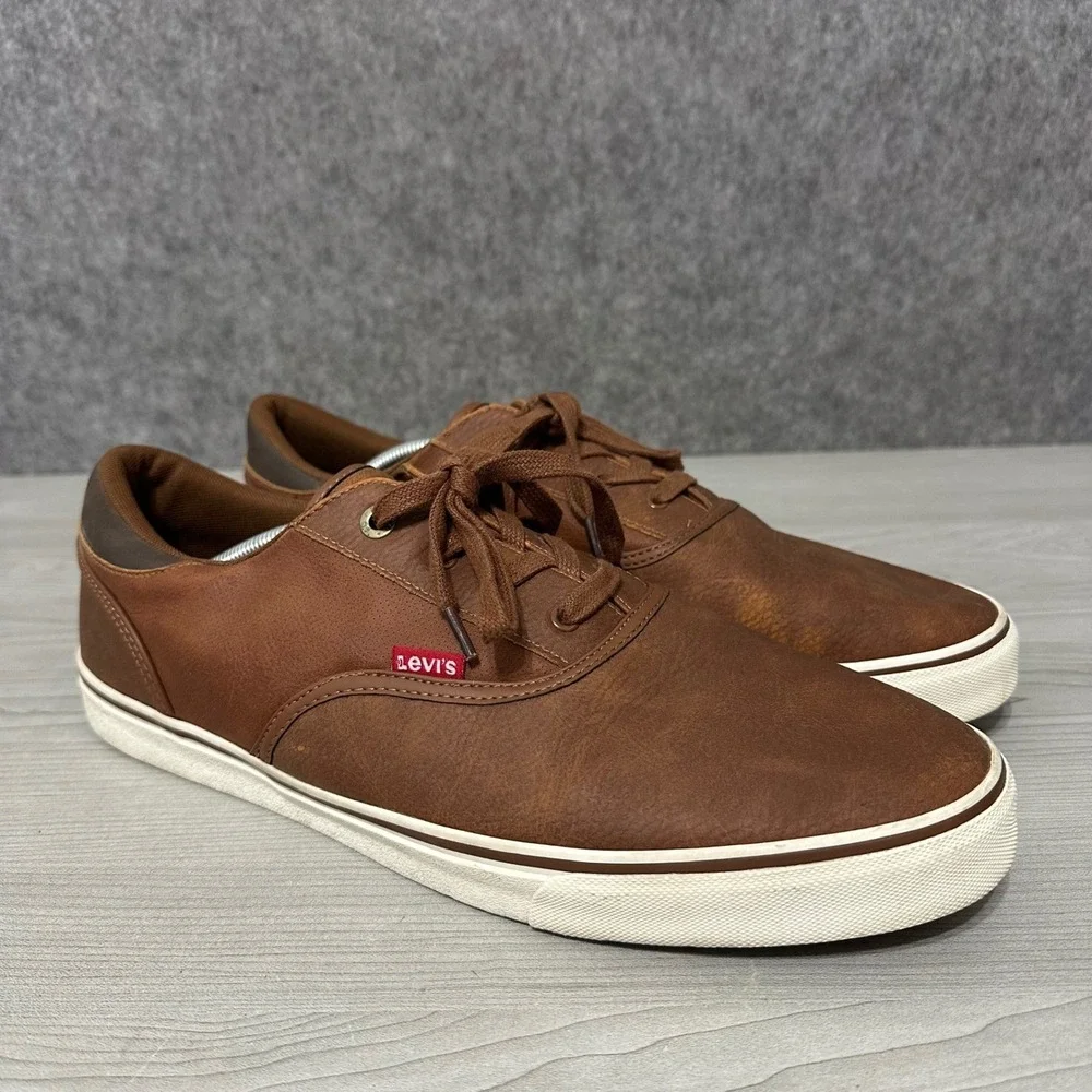Levis Ethan Mens Size 13‎ Brown Waxed Synthetic Leather Casual Sneakers